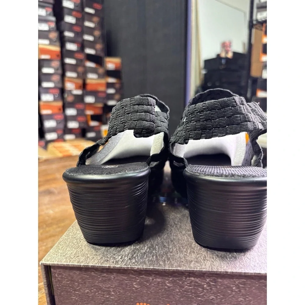 Bernie Mev Fame Black Woven Elastic Wedge Sandals Womens Size 38 US 7.5
